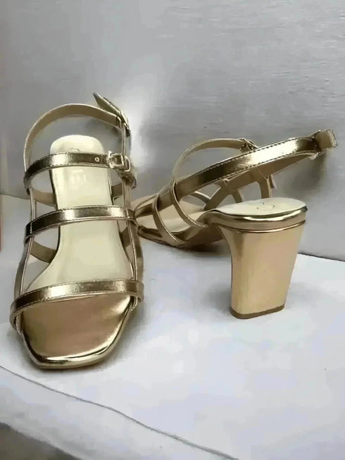 Golden Three Tier Block Heels - cunei